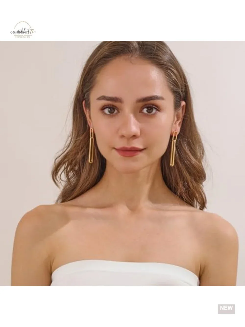 Geometric Link Drop Dangle Earrings Long Hypoallergenic Brass